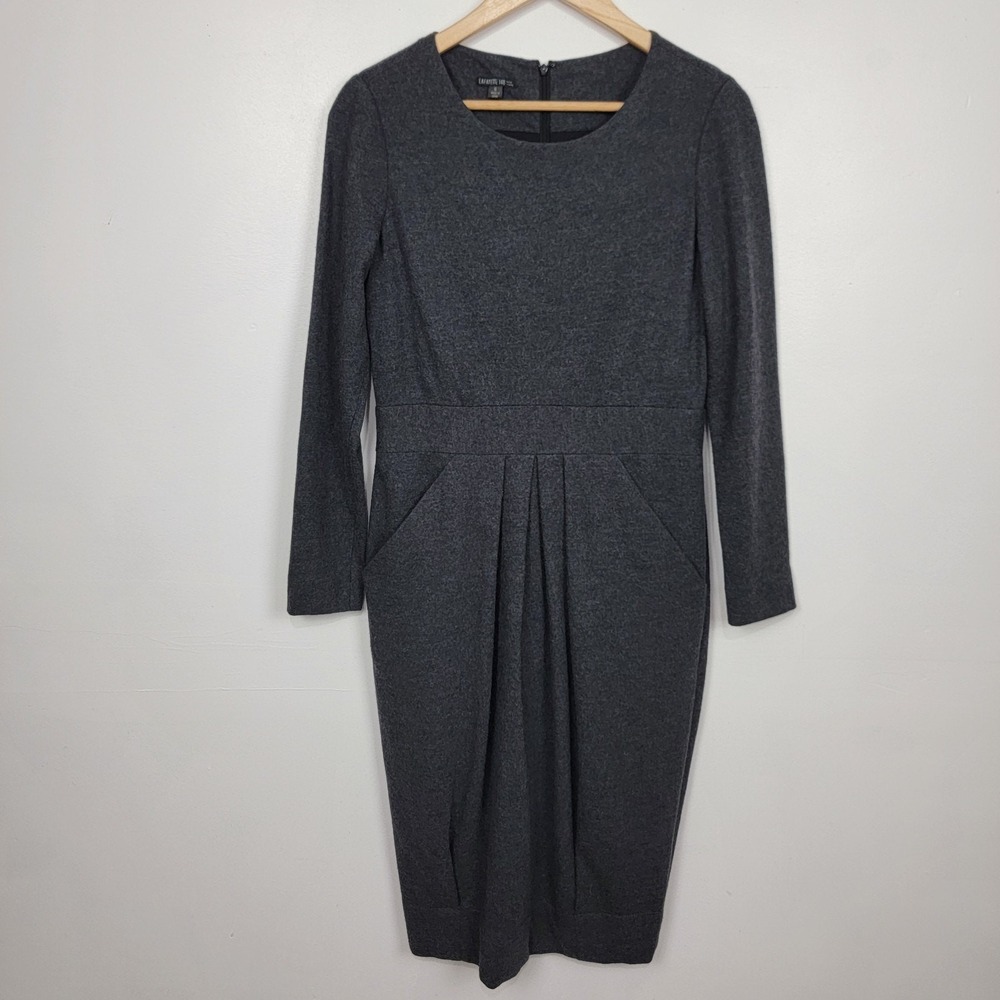 Lafayette 148 Sheath Dress 100% Virgin Wool Career Pleated Womens 6 Pockets